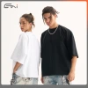 ETAI men's Wear: A trendy high-weight pure cotton boxy short and wide T-shirt for men, featuring a small neckline and cross-border solid color short-sleeved T-shirts Specification image